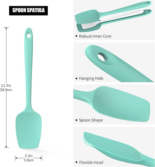 Heat Resistant Silicone Spoon Spatulas, Doosu 600°F High Temp Flexible Cooking Spoons Kitchen Spoonula Scratch-Proof for Mixing Stirring Scraping Serving Non-Stick Cookware (Set of 3, Aqua Sky)