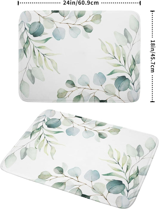 Sage Green Dish Drying Mats for Kitchen Counter Large Drying Mat for Dishes Microfiber Dish Rack Mat Kitchen Decor Spring Leaf Flower Drainer Pad Washable Foldable Ultra Absorbent Dry Mat 18×24 Inch