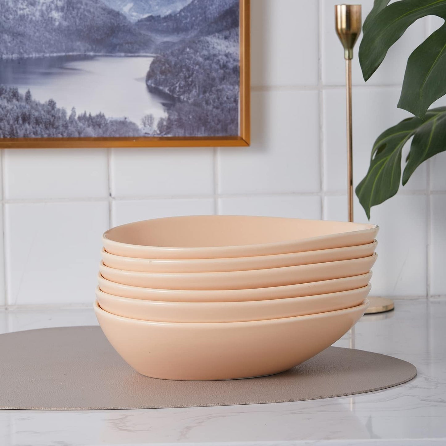 Stone Lain Delilah 8-inch Bowl 6-Piece Dish Set, Porcelain, Pastel Orange