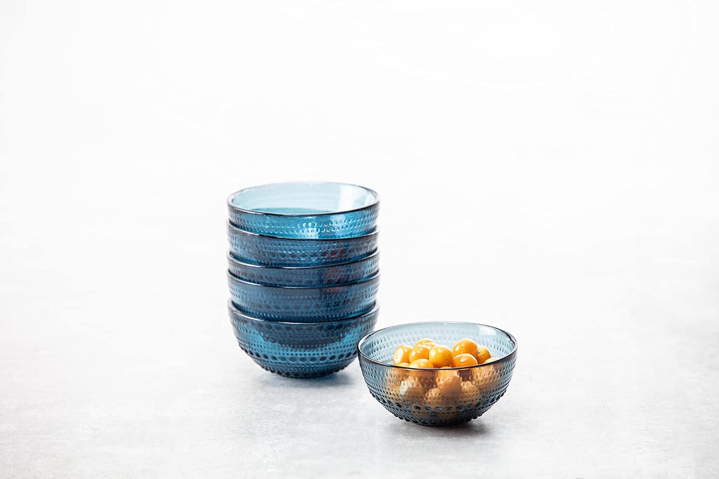 Fortessa Jupiter Vintage Glassware Collection 5 Inch Cereal Salad Dessert Snack All-Purpose Bowl 6 Pack, Cornflower Blue, 14 Ounce (6 Pack)