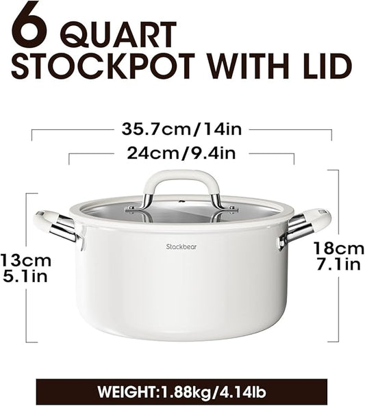 Stockpot 6 Quart, Tri-Ply 18/10 Stainless Steel Stock Pot with Lid, Induction Ready Cooking Pot for All Cooktops, Dishwasher Safe Soup Pot for Kitchen, Home, Gift for Cooker Mom and Dad