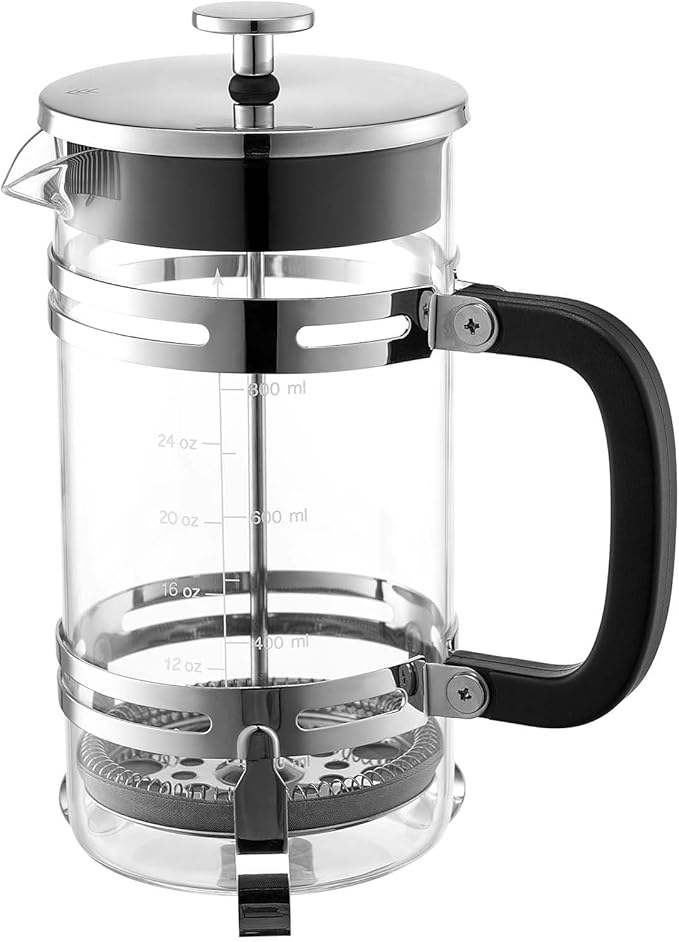 VEVOR French Press Coffee Maker, 34 Ounce 1 Liter Borosilicate Glass Coffee Press Tea Maker with Stainless Steel Filter, Large Glass French Presses Cold Brew for Camping Travel Home Kitchen, Silver