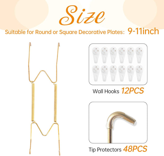 Bilillo 12 Pack Plate Hangers for the Wall, Suitable for 9-11 inch Art Plate, Stainless Steel Invisible Heavy Duty Wire Plate Holder with Wall Hooks, Plate Hangers for Displaying Plates, Platter, Dish