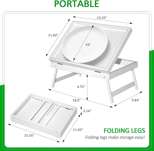 Bed Tray Table Breakfast Food Tray with Folding Legs Serving Tray for Computer Laptop Desk Bed Platters TV Snack Tray by Artmeer (White, Medium)