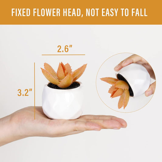Tiita Artificial Faux Succulents in Pots, Mini Orange Fake Plants for Women Desk, Small Realistic Faux Succulents for Home Office Accessories Window Sill Bathroom Bedroom 4 Set, Orange