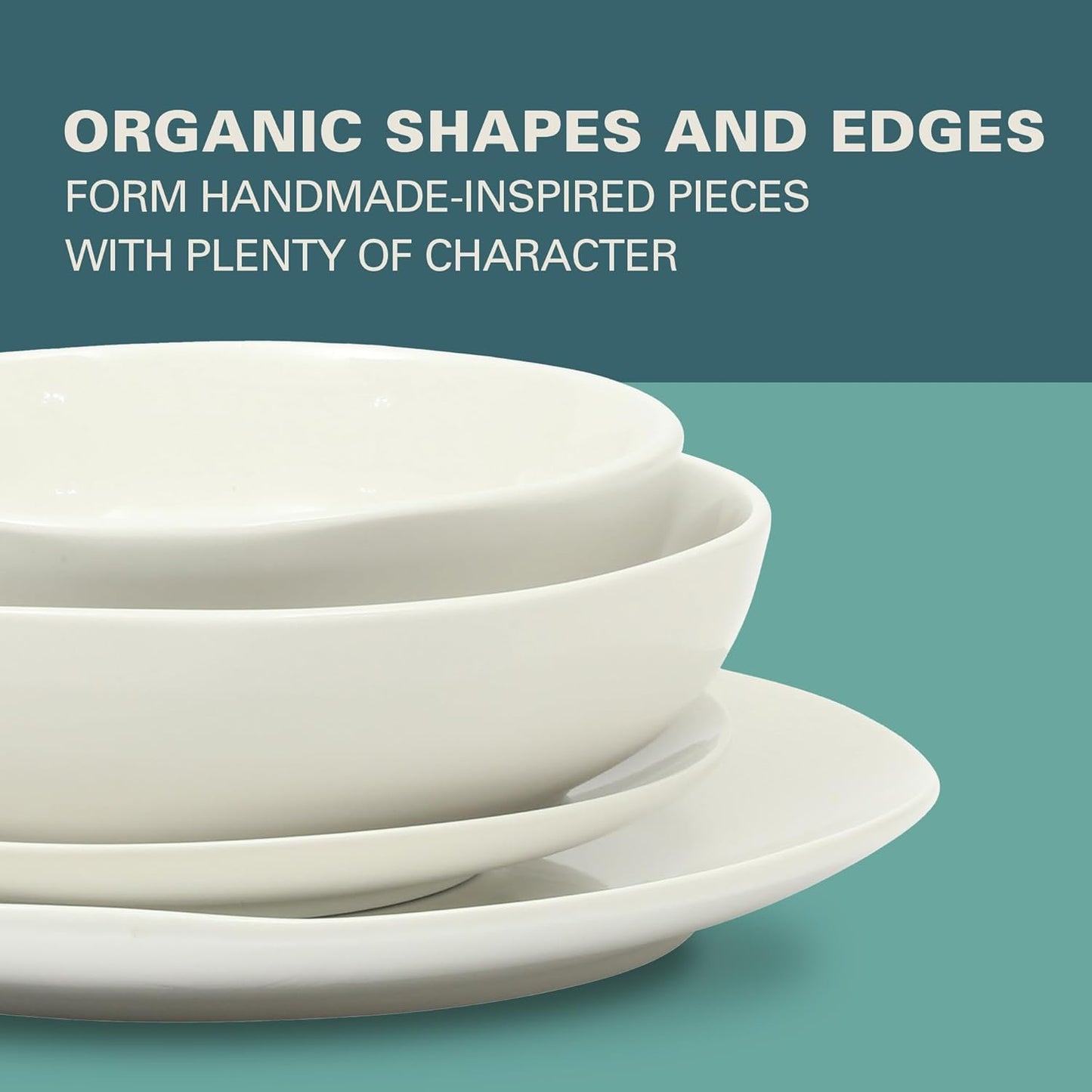 Gibson Home Lindendale 16 Piece Porcelain Ceramic Plates and Bowls Dishes Scratch and Chip Resistant Service for 4 Dinnerware Set - White