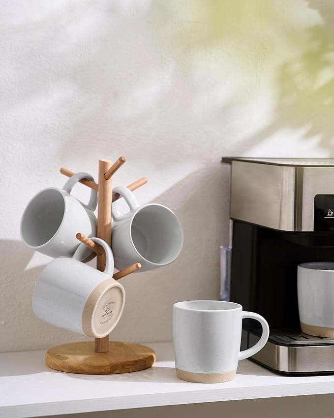 famiware Coffee Mugs for 6, 13 oz Mug Set, Dringking Cup with Handle for Coffee, Tea, Cocoa, Milk, Milkyway serise, Ligth Gray