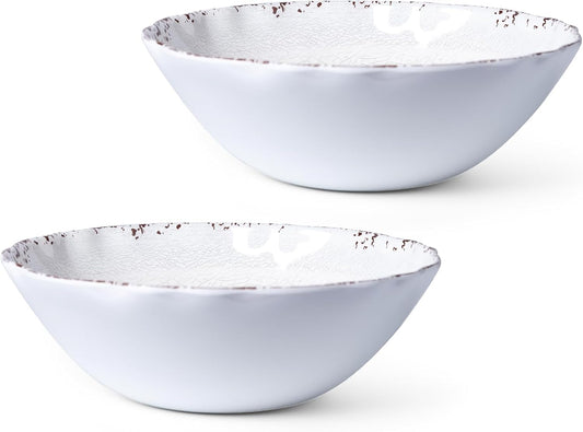 LEHAHA Rustic White Melamine Large Serving Bowl, 2 pieces Set,12 inches (130 OZ) Larger Salad Bowl, Lightweight and Unbreakable Mixing Bowl, BPA Free Melamine Bowls, Dishwasher Safe…