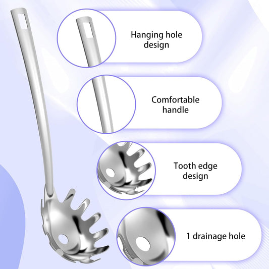 10.2 inch Spaghetti Spoon Server Pasta Spoon with Teeth Stainless Steel Pasta Spoons Spaghetti Server Utensil Stainless Steel Cooking Utensils Spoons Classic Dishwasher Safe