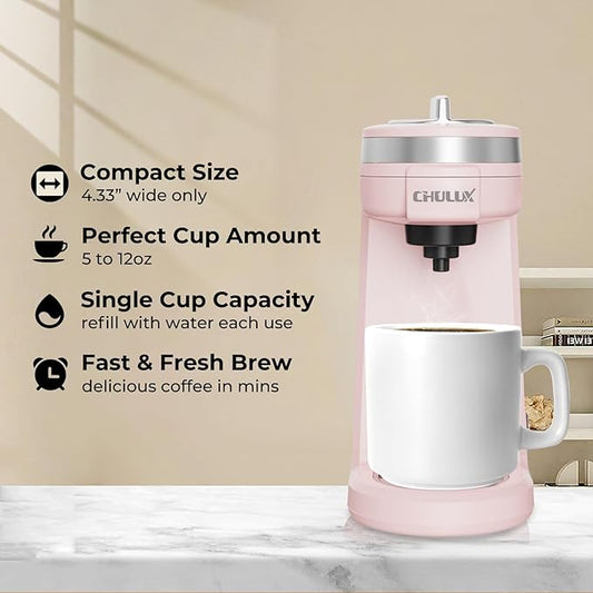 CHULUX Mini Coffee Maker for K Capsule, Single Serve Coffee Maker for One Cup Americano, Lightweight Pod Coffee Machine, Dusty Rose