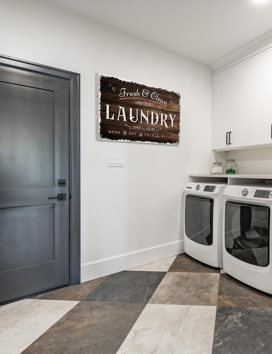 IPIC - Laundry Room Decor, Large Rustic Wall Art Print on Acid-Free Cotton Canvas for Family Laundry Room, Rustic Farmhouse Style Wall Decor for Home, Made in USA