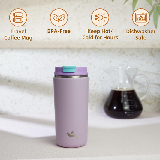 Tumbler with Lid, 12 oz Travel Coffee Mug Double Wall Vacuum Stainless Steel Thermal Metal Cup Insulated Water Bottle,Lavender