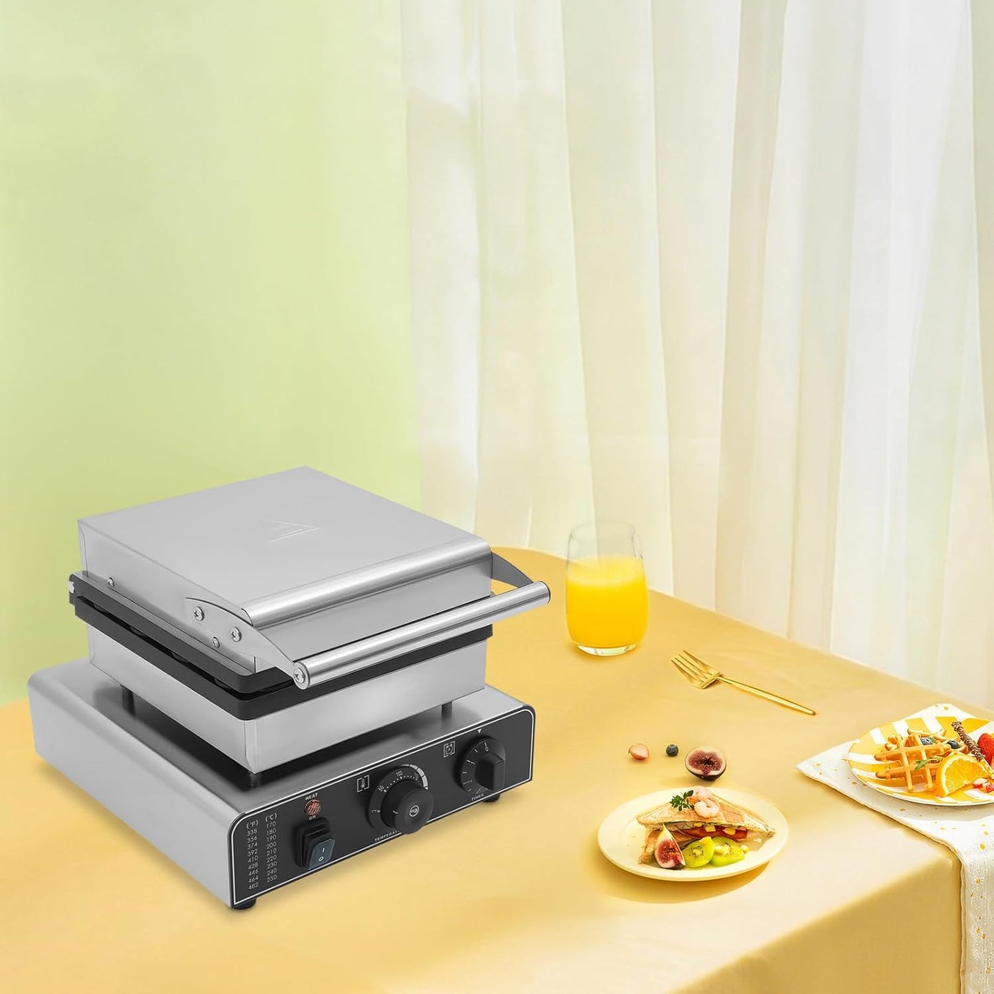 1750W 16 Grids Belgian Waffle Maker Machine with Temp and Time Control 122-572℉, 0-5 Mins, Non-Stick Plates Commercial Waffles Iron w/ 16 Molds, Stainless Steel Electric Waffle Making Machine