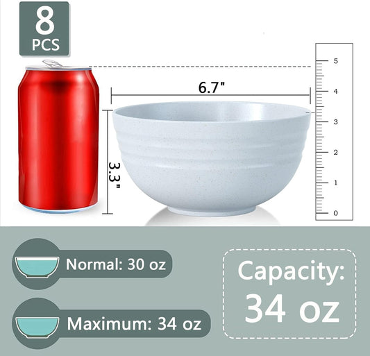 Homestockplus 【Set of 8】 Unbreakable Large Bowls,34 Oz Ramen Bowls BPA-Free Eco-Friendly Soup Bowl Set for Cereal, Salad, Soup, Ramen,Grains,Oatmeal Apply to Kitchen, Dishwasher & Microwave Safe