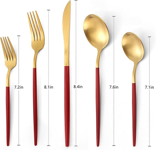 Matte Red Gold Silverware Set, 20-Piece Stainless Steel Flatware Set, Satin Finish tableware Cutlery Set, Service for 4, Home and Restaurant, Dishwasher Safe