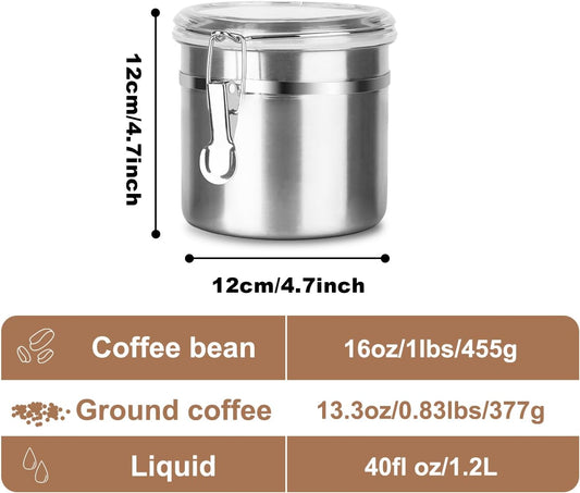 Stainless Steel Food Container with Clear Lids Airtight Container Stackable Small Canisters Kitchen Pantry Storage for Cereal, Snacks, Candy, Herbs, Spices, Sugar, Tea (1.2L Silver)