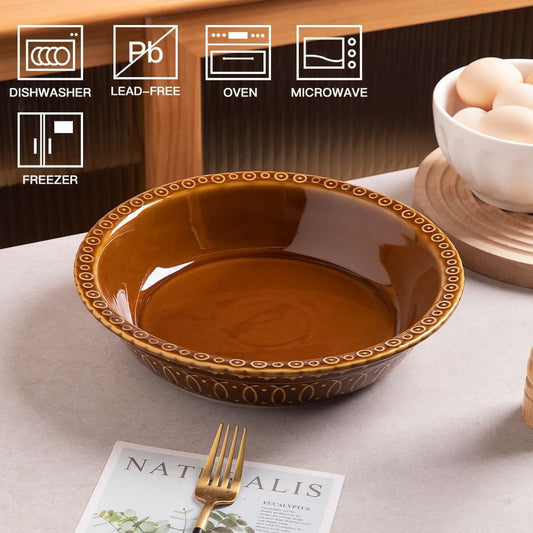 Sweejar Ceramic Pie Pan for Baking,Round Baking Dish Pan for Dinner 10 Inches, Pie Dish Non-Stick Pie Plate for Quiche, Tart, Cake, Pumpkin Pie, Pot Pies (Brown)