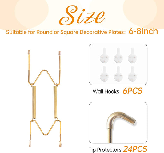 Bilillo 6 Pack Plate Hangers for Wall - Suitable for 6-8 Inch Art, Stainless Steel Invisible Heavy Duty Wire Holder With Wall Hooks for Displaying Platters, Dishes