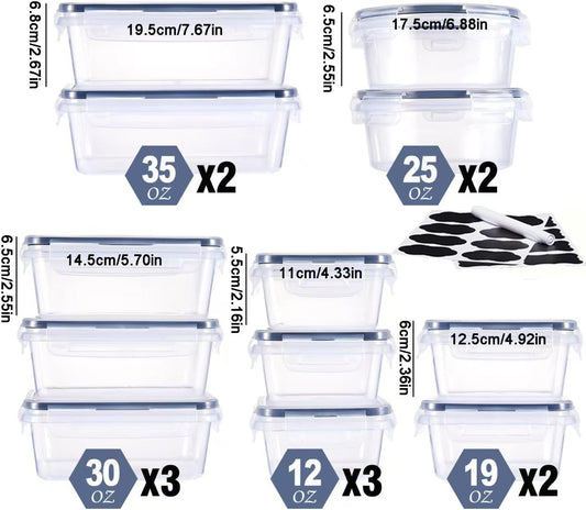 24-Pack Food Storage Container Set kitchen organizers Meal Prep Containers Lock Lids Reusable Plastic Lunch Box Snack Salad Containers 12 Boxes and 12 Lids Pantry and Kitchen Organization