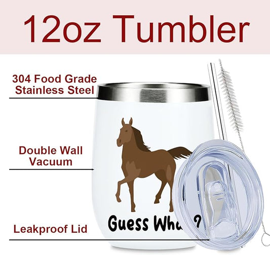 VICBOU Cute Funny 12 oz Tumbler, Wine Tumbler Insulated Wine Glass with Lid, Horse Gifts for Girls Boys Women Men Animal Lovers Horse Supplies Accessories Friendship Appreciation Christmas Birthday