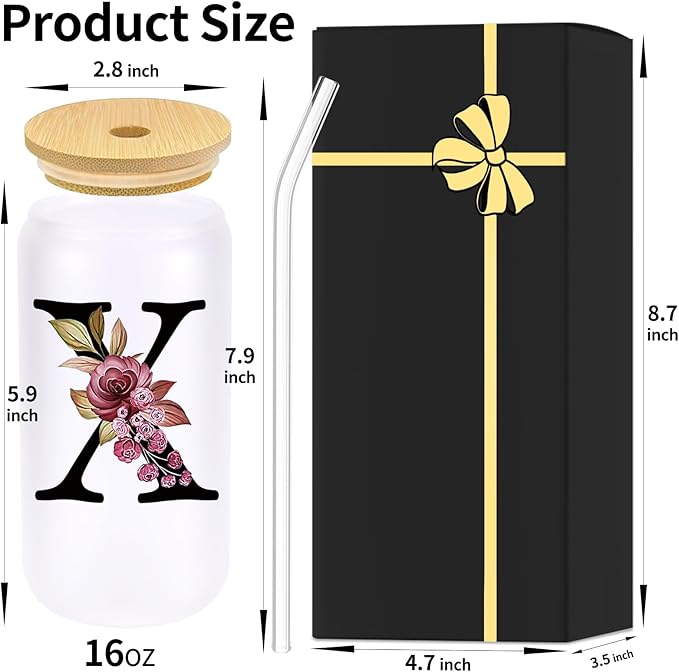 Monogrammed Glass Drinking Cup With Lid Straw Women Female Teacher Gifts for Birthday Christmas Holiday Xmas Personalized Unique Custom Inexpensive Present Im Sorry You Are My Sunshine,X