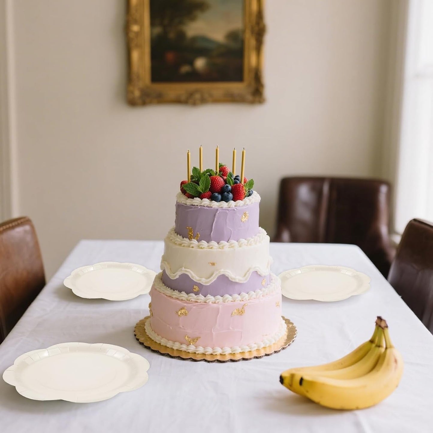 50 Pack Ivory Paper Plates 7 Inch, Disposable Cream Scalloped Plates Cake Dessert Plate for Dinner Baby Shower Wedding Bridal Shower Birthday Party Supplies (Ivory, 7 inch)