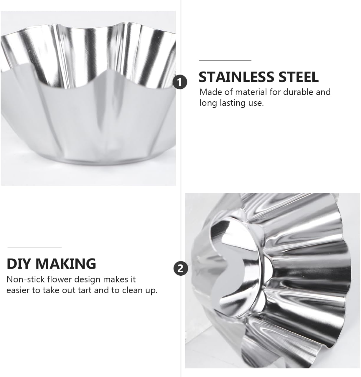 6Pcs Non-stick Stainless Steel Flower Tart Pans for Baking Mini Cupcakes Egg Tarts and Desserts Carbon Steel Molds for Kitchen Use