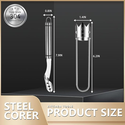 Stainless Steel Fruit and Vegetable Corer Set, Multi-Function Corer and Seed Remover for Apple Tomato (2)