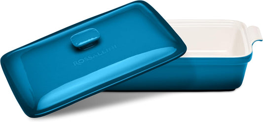 Stoneware Casserole Dish Bakeware Set with Lid, Covered Rectangular Dinnerware, Extra Large 4.23 Quart, 13 by 9 Inch, Ocean Blue