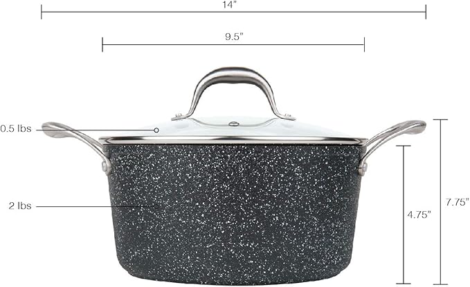 MasterPan 5QT Ultra Non-Stick Cast Aluminum Stock Pot with Glass Lid, 5 Quart, Granite Series
