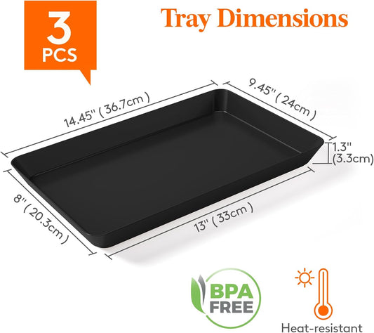 Lifewit Plastic Serving Tray 3 pcs, 15" x 10" Reusable Platters for Party, Black Crack-Proof Tray for Fruit, Veggie, Snack, Cookies, Desserts in Kitchen/Pantry