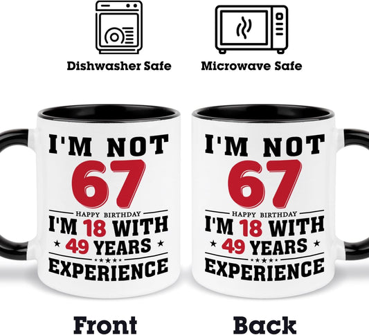 67th Birthday Coffee Mug, 67 year old Birthday Gift Ideas for Men Women Her Him, Red Black 11oz
