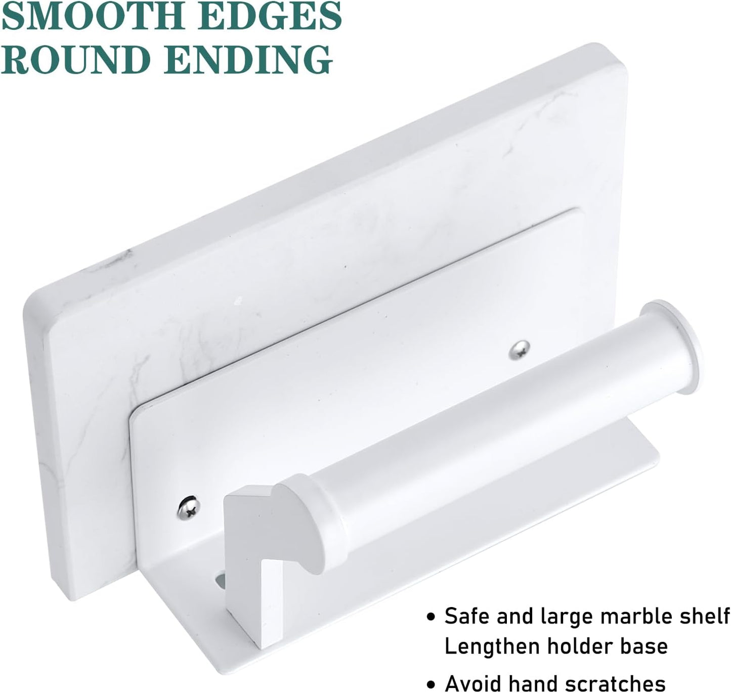 Hoimpro White Aluminum Toilet Paper Holder with White Natural Marble Shelf, Wall Mounted Tissue Hand Paper Roll Storage Holder for Bathroom Kitchen Washroom Bedroom