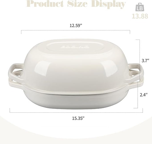 Enameled Cast Iron Oval Dutch Oven Pot with Lid, Dutch Oven for Sourdough Bread Baking, Oval Bread Pan, 7qt, White