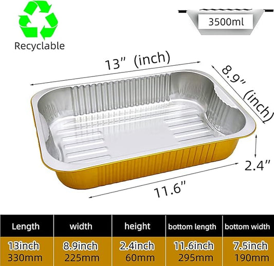 20pack 13 "x9 aluminum foil baking pan(3500ml) tray,steaming table tray, gold thickened disposable pot for cooking and heating