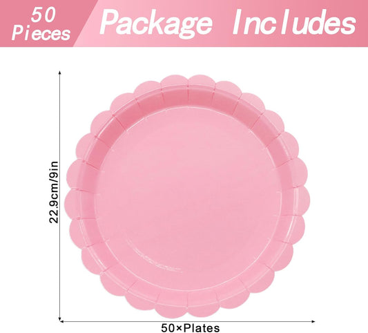50Pcs Light Pink Paper Plates Pink Party Supplies 9 Inch Disposable Dessert Plates Birthday Party Plates for Valentines Tea Party Baby Shower Wedding Graduation Picnic BBQ