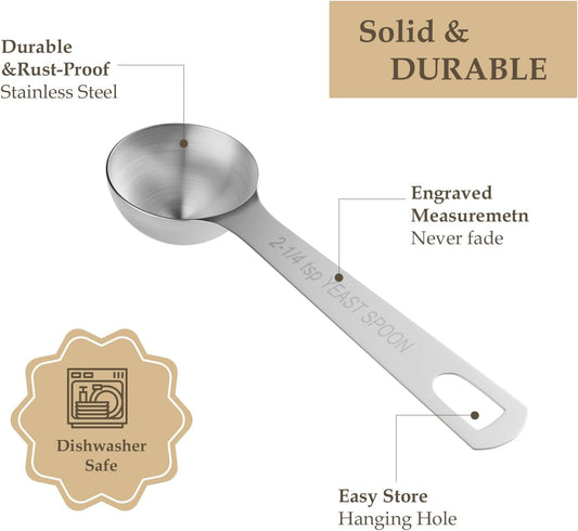 2PCS Yeast Measuring Spoon, Stainless Steel 2-1/4 Teaspoons, 2.25tsp, 0.25 Ounces
