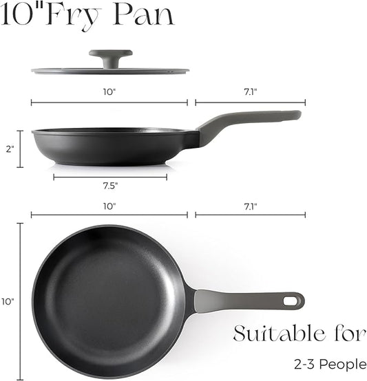 PRICUSIS Nonstick Ceramic Frying Pan with Lid, 8/10 Inch Skillet with Stay Cool Handle, Fully Coated, Induction Compatible & Oven Safe, 100% Dishwasher Safe, PTFE & PFOA Free(10 Inch, Black Sesame)