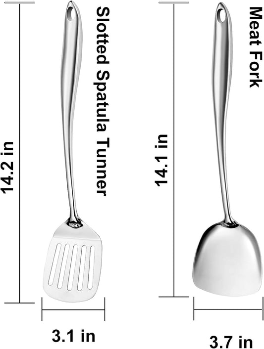 304 Stainless Steel Spatula Set, 2pcs Heavy Duty Metal Kitchen Utensils Set for Cooking,Wok Kitchen Tools Set Come with Slotted Turner & Spatula