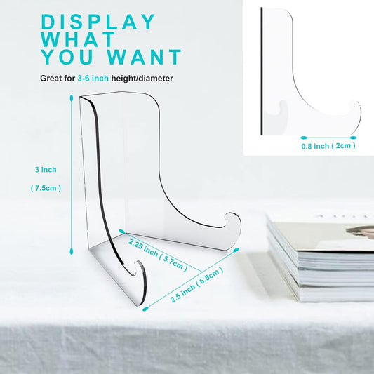 Boloyo Flat Back Acrylic Plate Display Stand , 3 Inch 5PC Clear Acrylic Display Holder Easel Base for Home Office Kitchen School Art Display