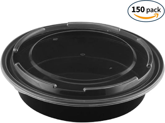 TIYA Food Containers – 48 oz Bulk 150 Pack with Lids – Plastic Food Storage To-Go Round Bowls – Reusable, Microwavable, Dishwasher Safe – Leak-Proof and Great for Meal Prep - BPA-Free