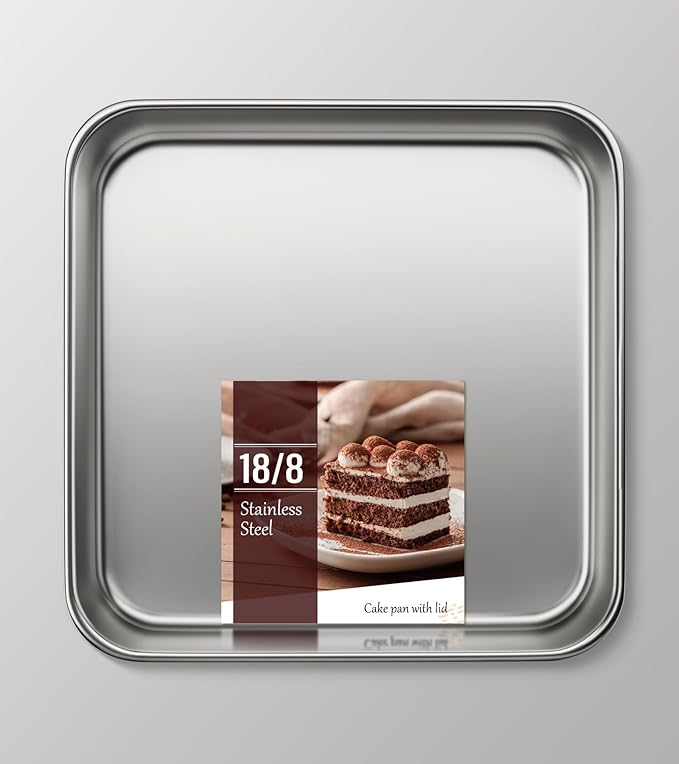 8 x 8-Inch Baking Pan with lid, 304 Stainless Steel Square Cake Pan, Commercial Grade Bakeware for Cakes Brownies Casseroles, Thicker Rectangle Sheet Cake Pans, Non-toxic & Heavy Duty &Dishwasher Safe