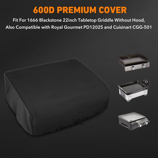 Heavy Duty Grill Cover Compatible with 1666 Blackstone 22inch Tabletop Griddle Without Hood, Also Compatible with Royal Gourmet PD1202S and Cuisinart CGG-501, Waterproof & Windproof