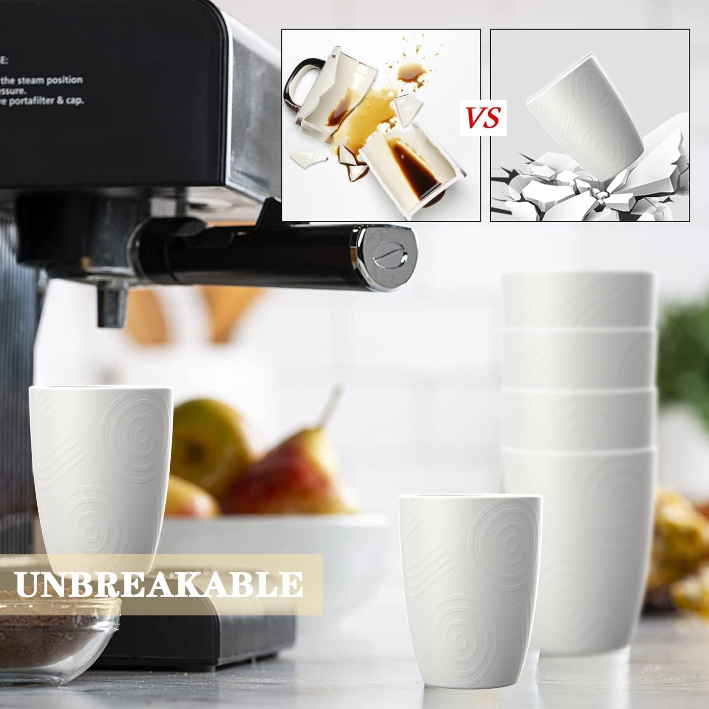 Homienly Drinking Cups 12 OZ Wheat Straw Cup Sets of 6 Reusable Water Drinking Glasses Dishwasher Safe Water Glasses Lightweight Tumbler for Kitchen - White