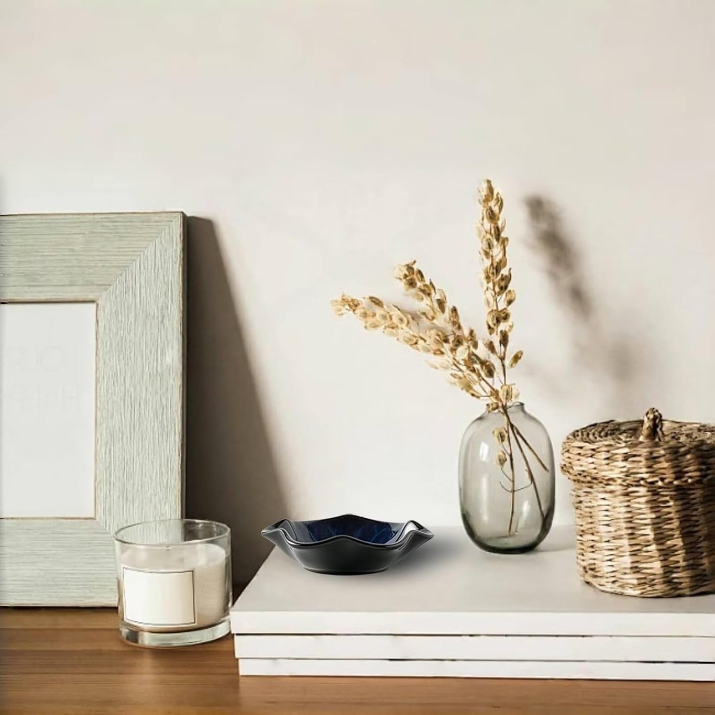 2Pcs Ceramic Jewelry Dish - Lotus Leaf Shape, for Ring Holder Necklace Small Key, Suitable for Mother Friend Sister, Gifts for Women, Cute Plate Trinket Tray, Home Decor (Green & Blue)