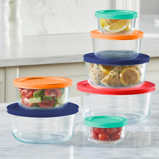 Pyrex Simply Store (7-Pack) Glass Food Storage Containers Set, (1, 2, 4 & 7 Cup) Meal Prep Containers With BPA-Free Lids, Dishwasher & Microwave Safe