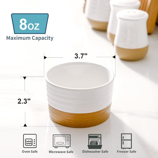 Ramekins 8 OZ for Creme Brulee Oven Safe,Ceramic Souffle Cups Set of 6,Small Dipping Sauce Cups for Charcuterie,Dessert,Dipping Sauce,Custard and Pudding,Microwave & Oven Safe,Patchwork White