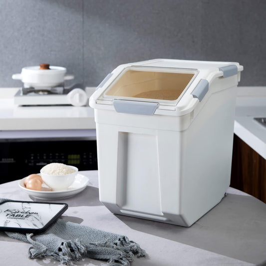 HANAMYA 25 Liter / 40 lbs Rice Storage Container with Measuring Cup, BPA free, For Rice | Grain | Pet Food | Flour, 1 count, White