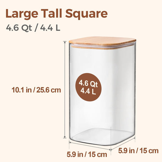 ComSaf 1.2 Gallon Wide Mouth Flour Sugar Storage Containers 2 Pcs, 4.6 Qt Glass Storage Containers with Lids, Large Pantry Glass Jar with Lid, Big Jars for Rice, Flour, Sugar, Cereal, Cookie, Coffee