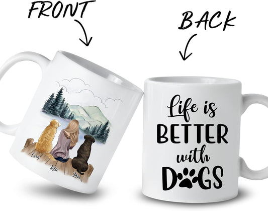 Gossby Personalized Dog Themed Mug - Life is Better with Dogs (Girl - 2 Dogs) - Customized Dog Lover Mug for Dog Mom - 11oz, 15oz